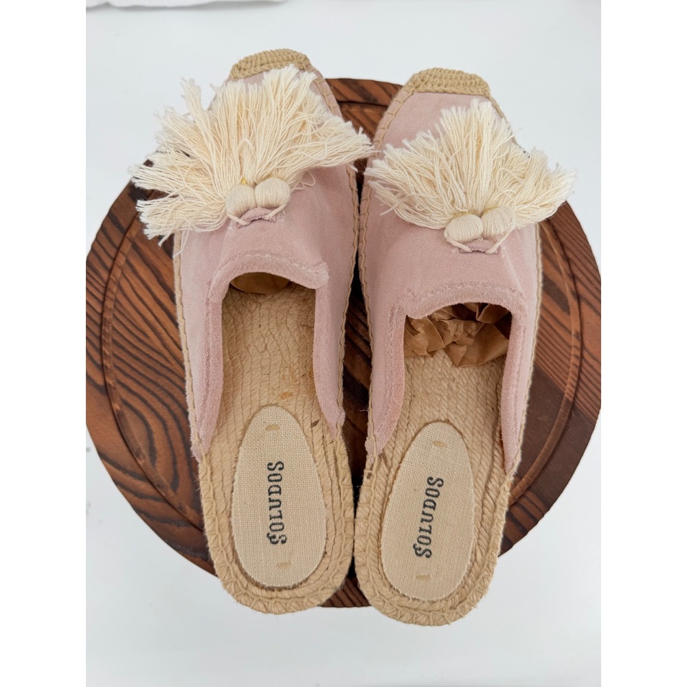 Soludos Pink Suede Tassel Mule Espadrilles Size 9 Slip On Boho Flats Pastel